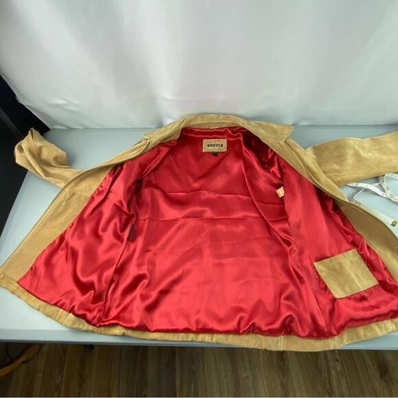GUESS Vintage Y2K Camel Tan Suede Zippered Jacket Red Lining - Picture 8 of 15